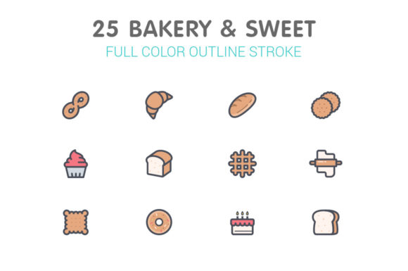 Bakery and Sweet Line Icons & Graphics